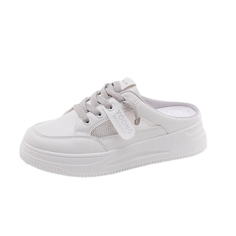 2025 New Summer Half-drag Little White Shoes Women's Shoes Wear Lazy Ins Trendy Sandals Bag Head Fashion Slippers