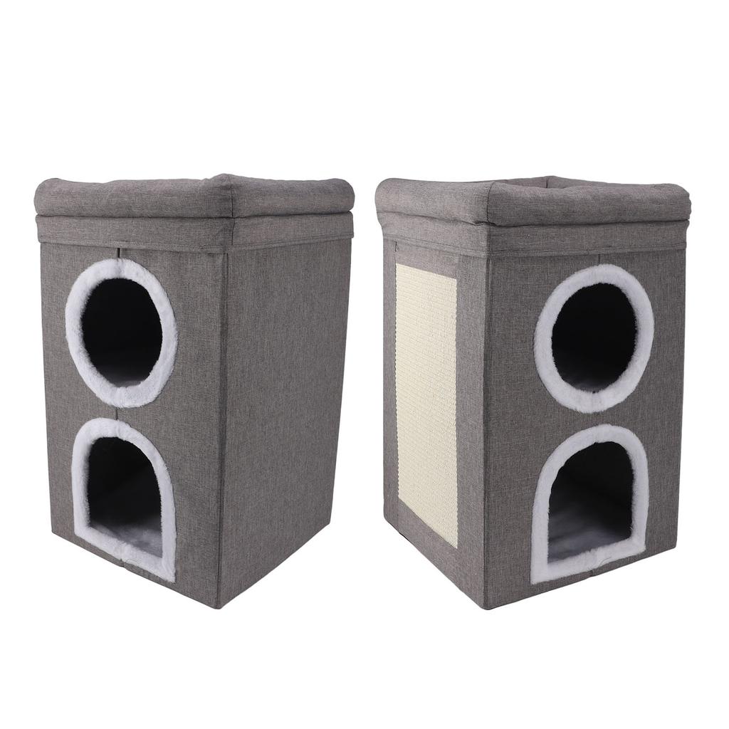 Cat Cube House Multipurpose 3 Layers Large Space Warm Windproof Scratch Resistance Collapsible Cat
