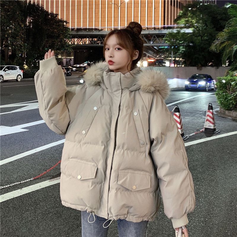 Hooded Cotton-padded Jacket for Women Short Winter Korean-style Loose and Thick Cotton-padded Jacket with A Large Fur Collar Trendy Coat