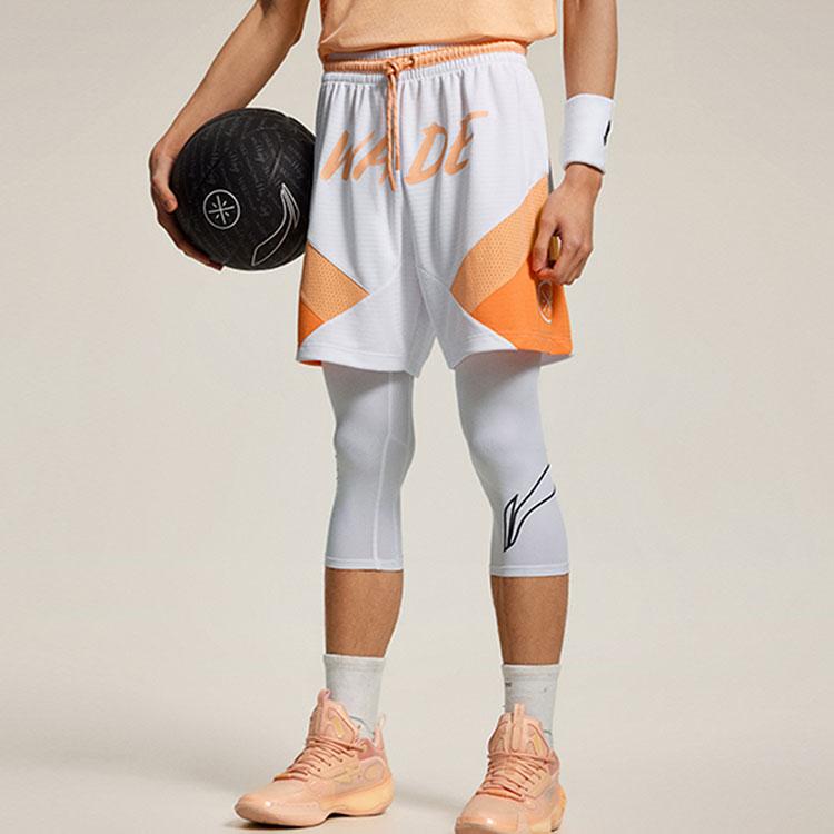 Li-Ning Wade Series Color Block Letter Mid-Rise Drawstring Quick-Dry Straight Casual Shorts Men Shorts White AAPU017-2