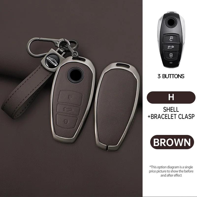 Interior Mouldings Zinc Alloy Leather Car Key Cover Fob Case Holder For VW Volkswagen Touareg 2011 2012 2013 2014 2015 2016 2017