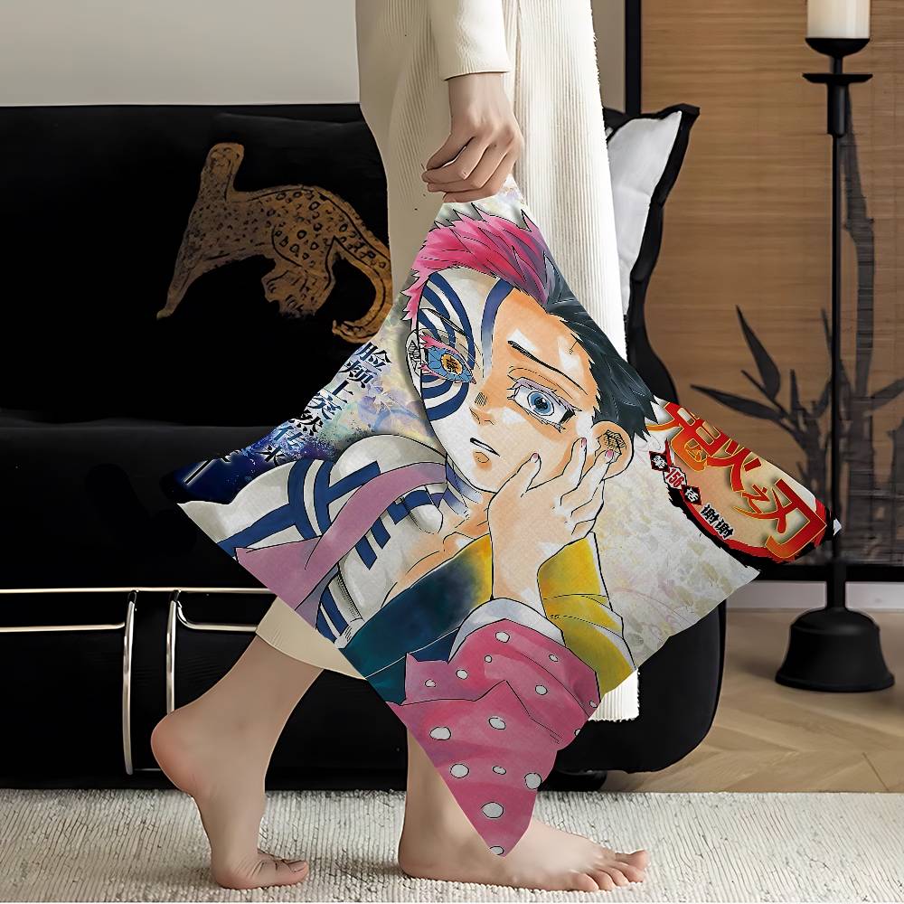 Japanese Anime Akaza D-Demon Slayer Cushion Cover Car Throw Pillow Case For Sofa Car Christmas Gift 40x40cm 45x45cm