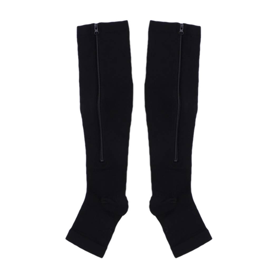 Fashion Nylon Zipper Compression Sock Leg Knee Support Open Toe Preventing Varicose Veins Stretch Socks