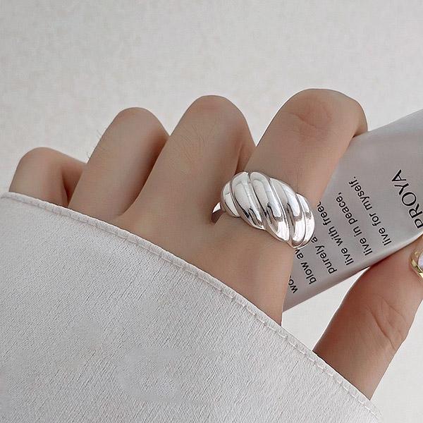 

Real 925 Sterling Silver Finger Rings For Women Strip Pearl Irregular Trendy Fine Jewelry Large Adjustable Antique Rings Anillos зелёный