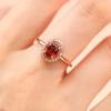 Inlaid 7X9Mm Oval Imitation Natural Garnet Ring Women'S Rose Gold Plated Ring