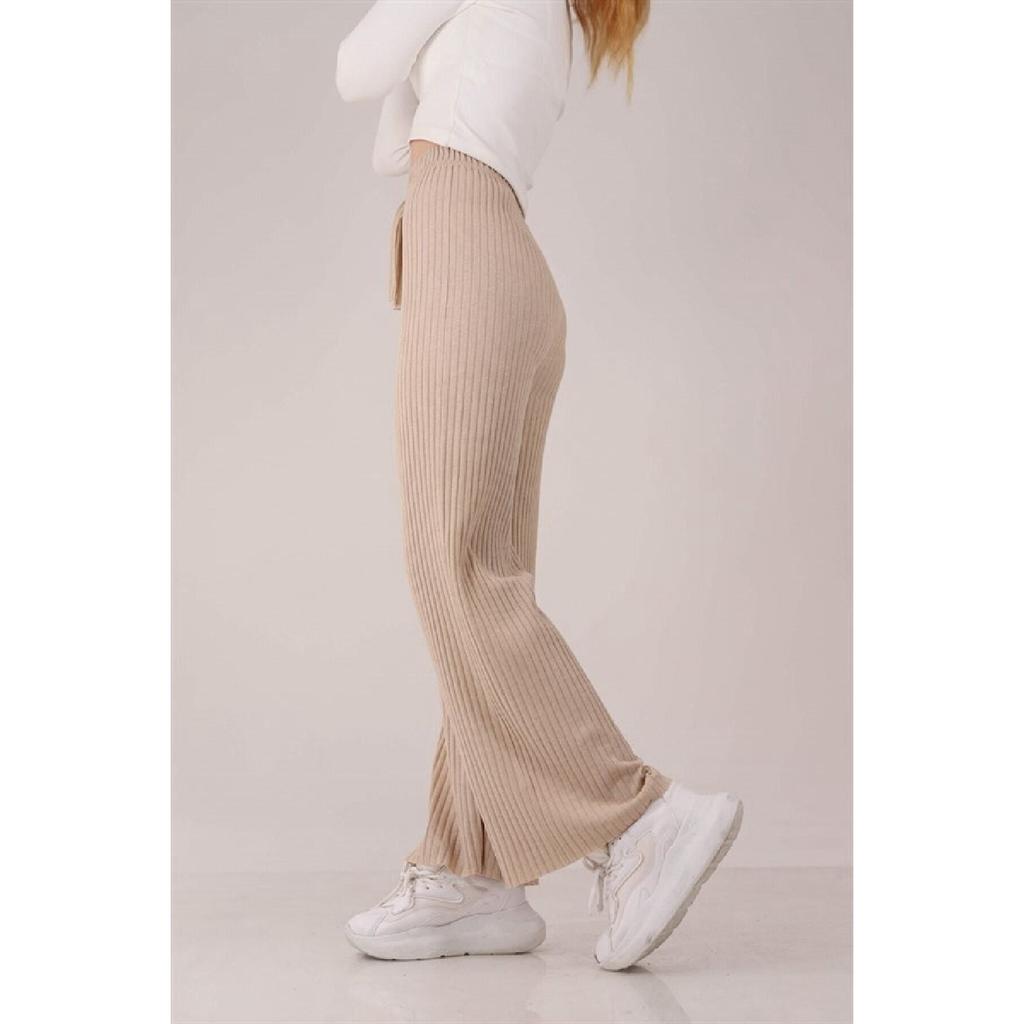 Pantaloni din bumbac pieptănat, crem, pentru femei