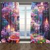 2pcs Dreamy Mushroom Floral Curtains   Polyester   Home Decor   Rod Pocket   Window Treatment for Living Room   Kids Room