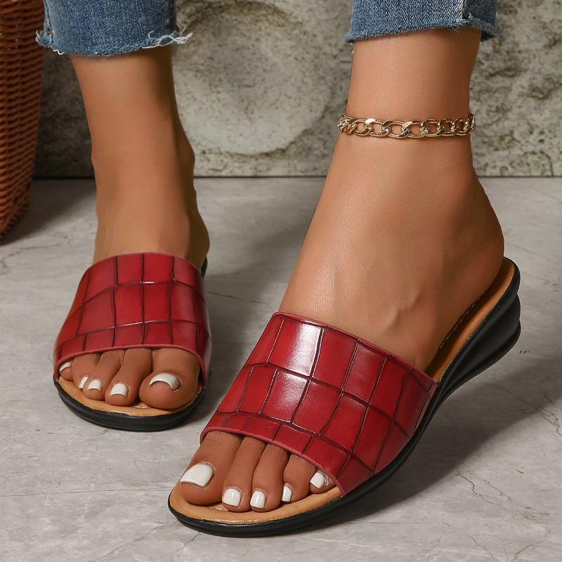 

Модная женская обувь 2025 Горячая распродажа Шлепанцы женские с открытым носком Лаконичные повседневные танкетки Сандалии больших размеров Уличные повседневные удобные шлепанцы 36 красный