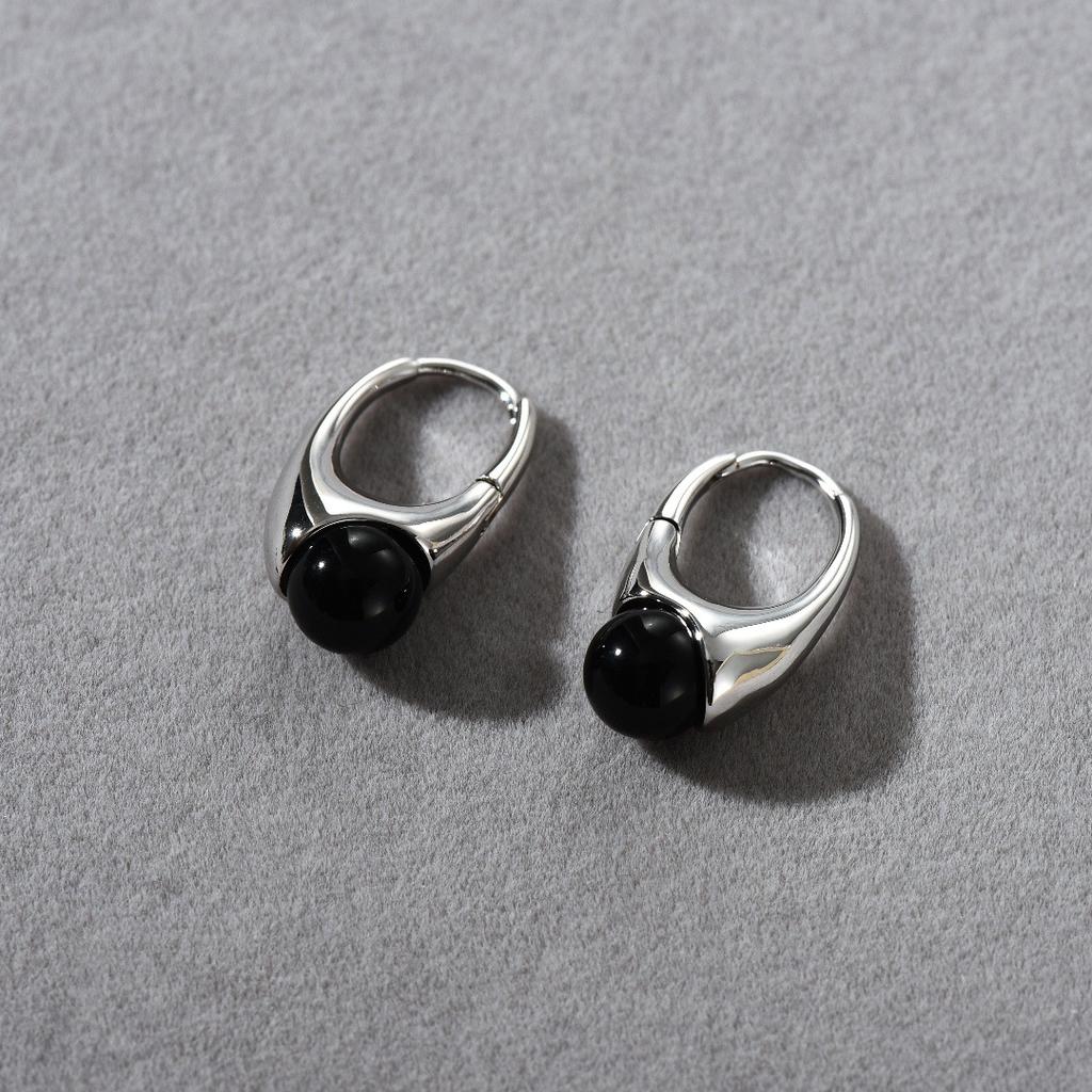 Premium Retro Personalized Black Agate Pendant, Ear Buckle Earrings, Simple Temperament, Niche Design, Unique Personality Earrings Women