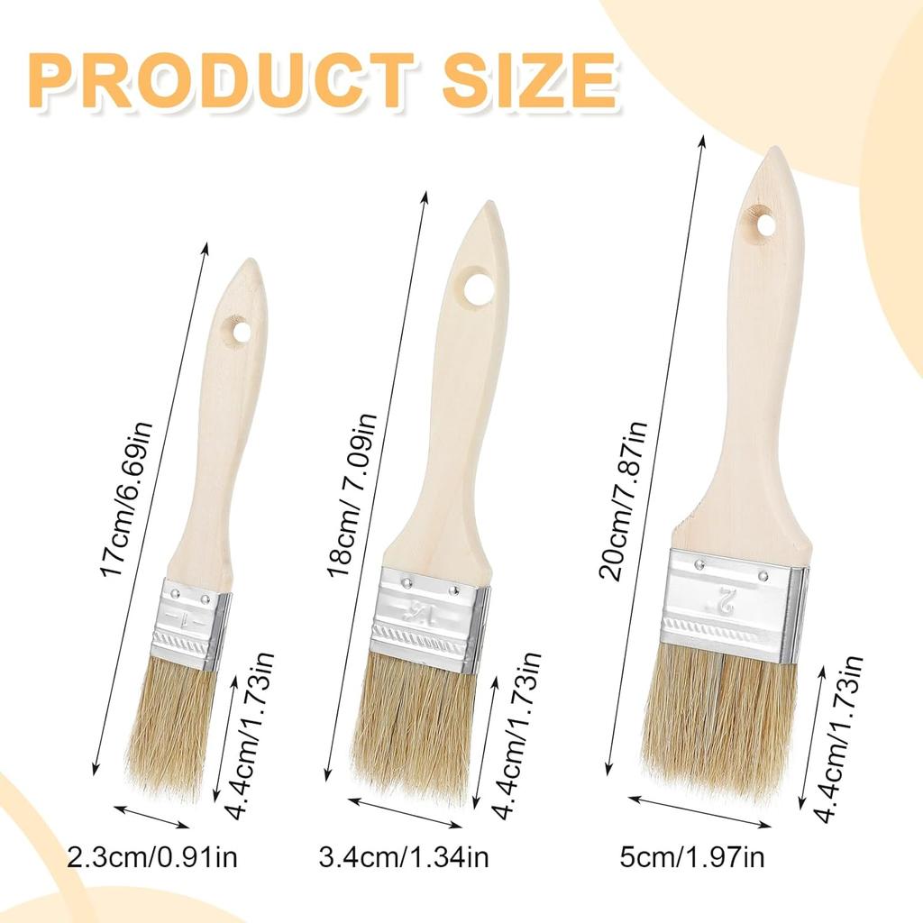 3Pcs Natural Bristle Pastry Brush, Pastry Brush Wooden Handle Basting and BBQ Brushes Kitchen Baking Brushes for Cooking, Butter, Oil, Grilling &