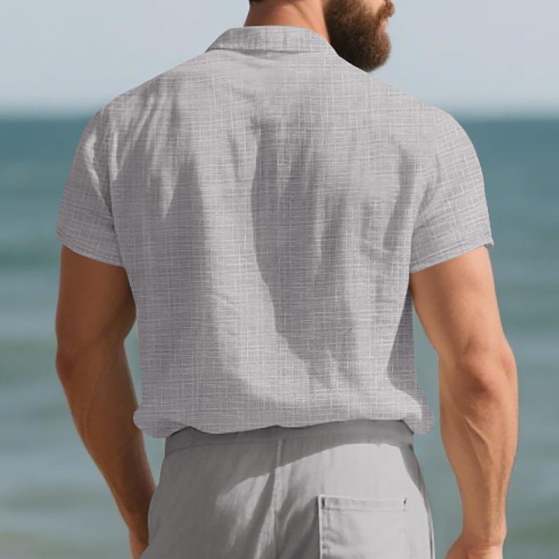 Summer New Short-sleeved Men's Double Pocket Solid Color Loose Casual Lapel Shirt