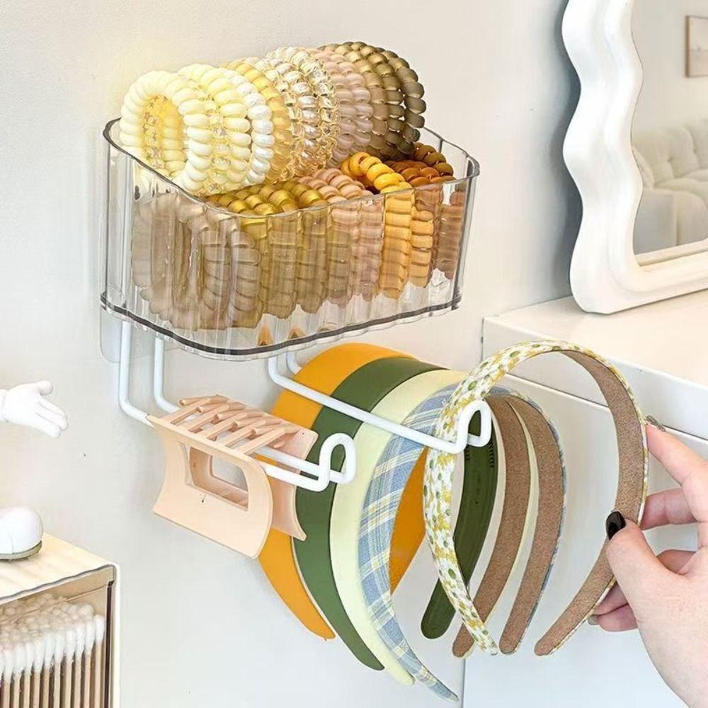 Clear Hair Accessory Caddy Wall-mounted Brackets Included Headband Organizer Punch-free Wall Makeup Storage Box'