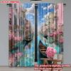 Set Of 2 Venice Canal Curtains Digital Printing Pastel Buildings Gondolas Pink Flowers Blue Sky Living Room Decor Curtain Polyester Perfect For