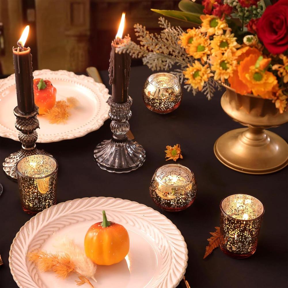 Speckled Mercury Glass Candle Holder 6/12Pcs Tealight Candle Holder for Wedding Cafe Bar Birthday Home Decoration Party Gift