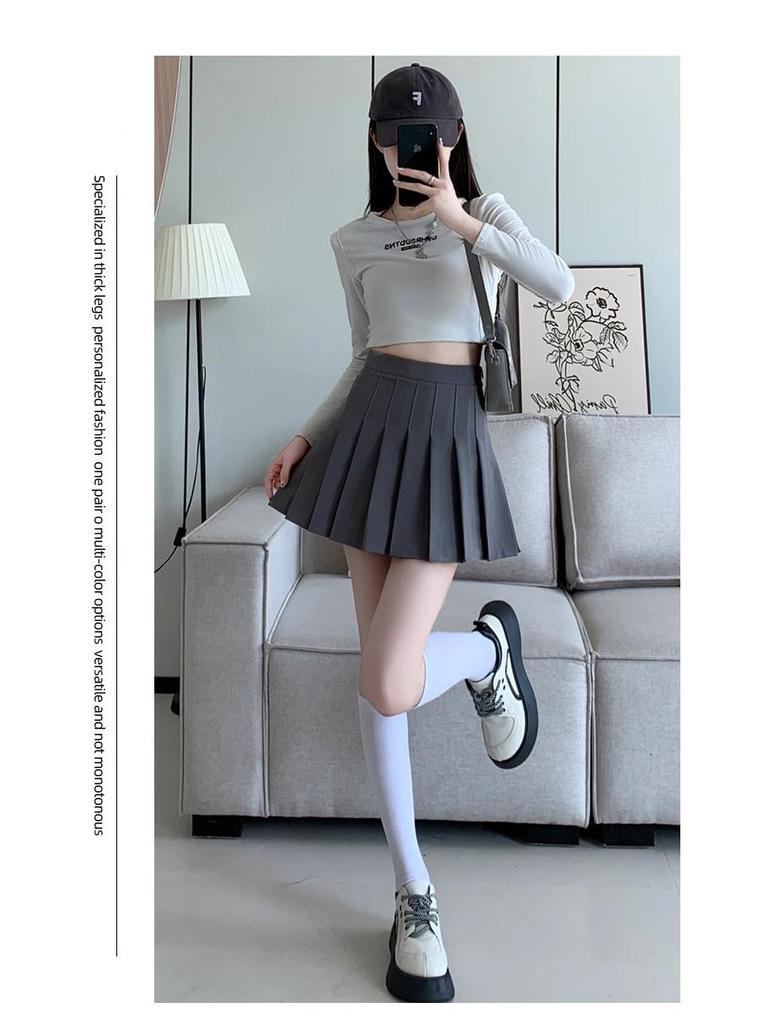 Women's High Waist White Pleated A-line Skirt for Tall Girls, Extra Long, Spring/Autumn 2025, Hip-Wrapping JK Style