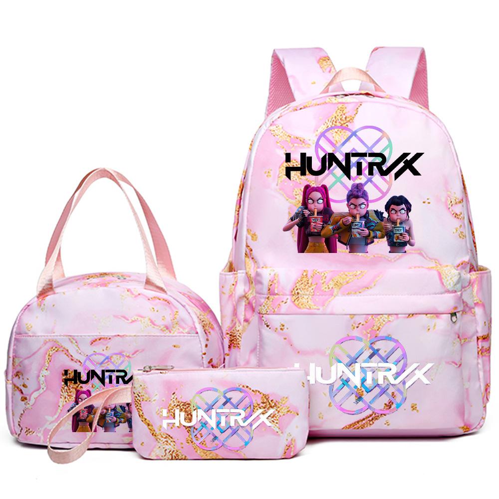 3Pcs/set Cartoon Kpop Printed Backpack with Handbag Pencil Case for Teenager Student Girl Boy Bookbag Schoolbag Women Large Capacity Travel Bag