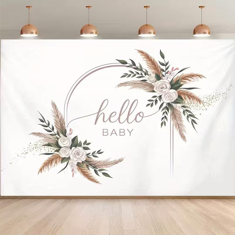 

2D Hello Baby Boho Floral Backdrop for Gender Neutral Baby Shower 47.2x31.5inch/120*80cm