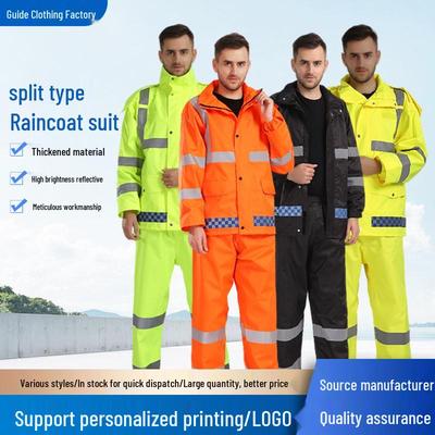 Reflective Traffic Duty Raincoat & Pants Set - 300D Oxford Cloth, Water-Resistant, Durable, Anti-Heavy Rain, Outdoor/Sanitation Use.