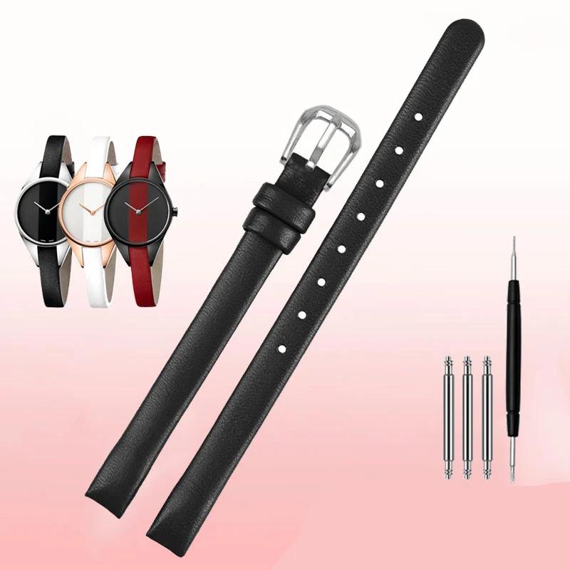 For CK Genuine Leather Women's Strap Rebel Rebel Series K8P 231 K8P 236/237 Red Black White leather watch strap 8mm