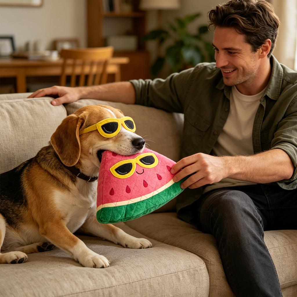 Summer Fruit Squeaky Dog Toys, Cute Plush Watermelon & Pineapple Chew Toys with Crinkle Paper, Interactive Dog Toys for Boredom Relief & Teething