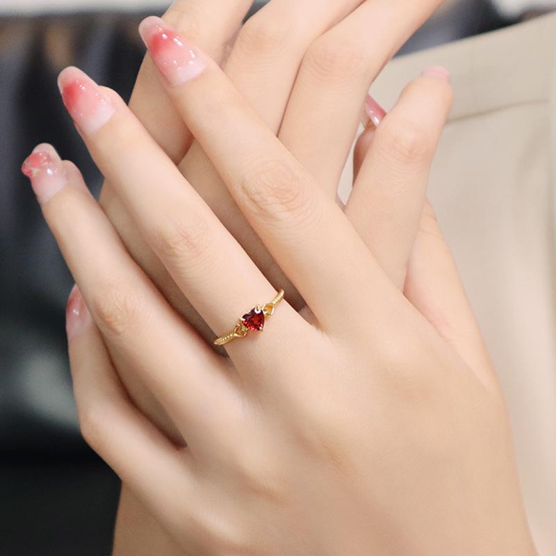 Gold-Plated S925 Sterling Silver Heart Ring - Light Luxury, Niche Design, Simple & Versatile Fashion for Women
