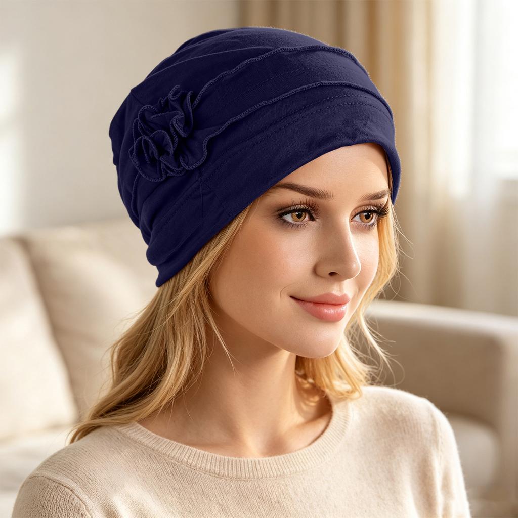 Damen-Turban mit Blumenmuster - Leichte Strickbasis für den täglichen Gebrauch