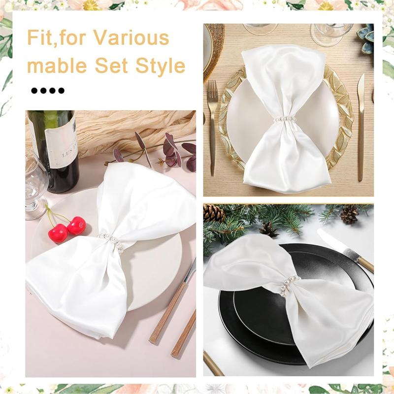 M-Modern-60Pcs Pearl Napkin Rings Imitation Pearl Beaded Rhinestone Napkin Ring Holder Napkin Rings Serviette Napkin Rings