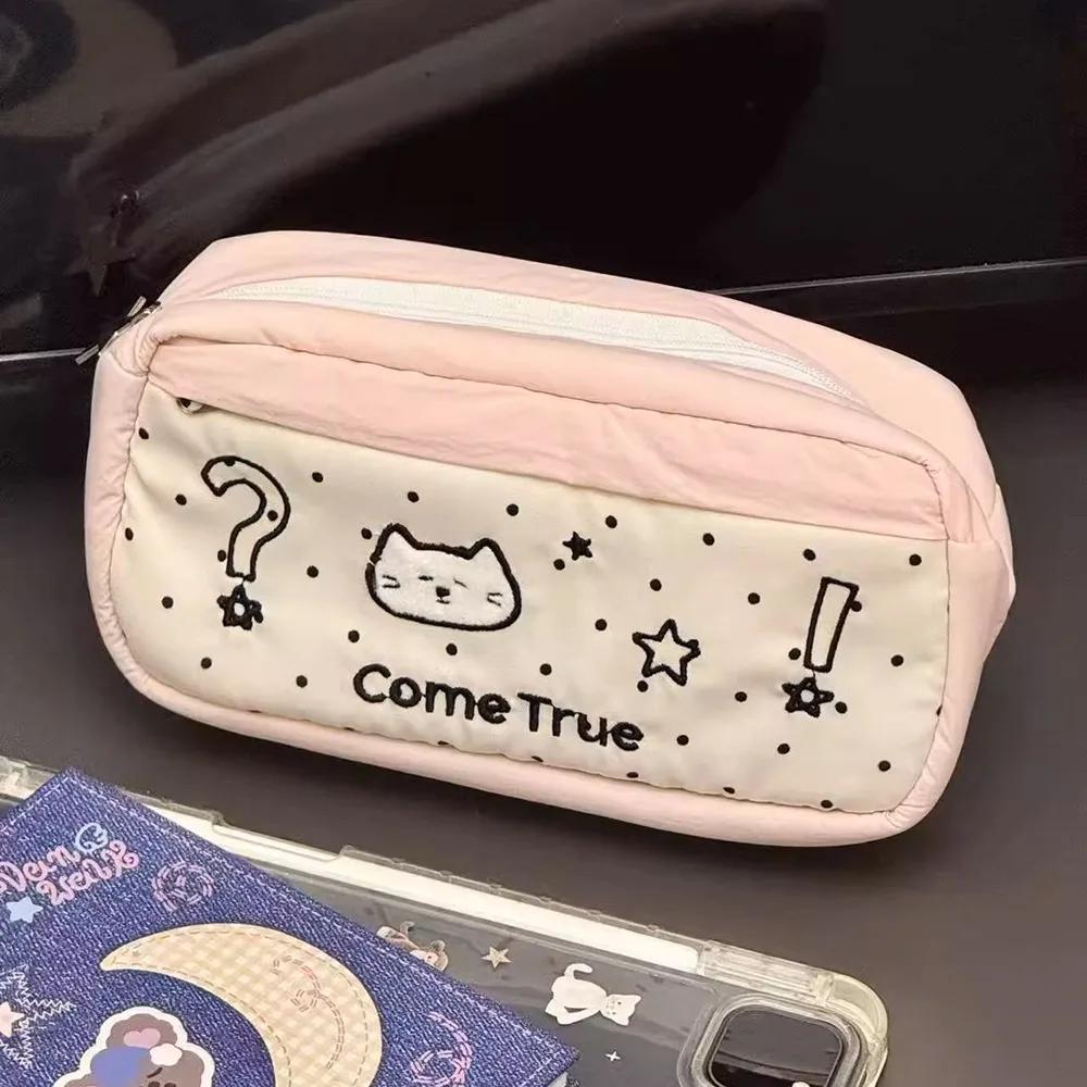

New High Quality Portable Polka Dot Kitten Pen Bag Soft Touch Large Capacity Pencil Case Stationery Pouch Back To School