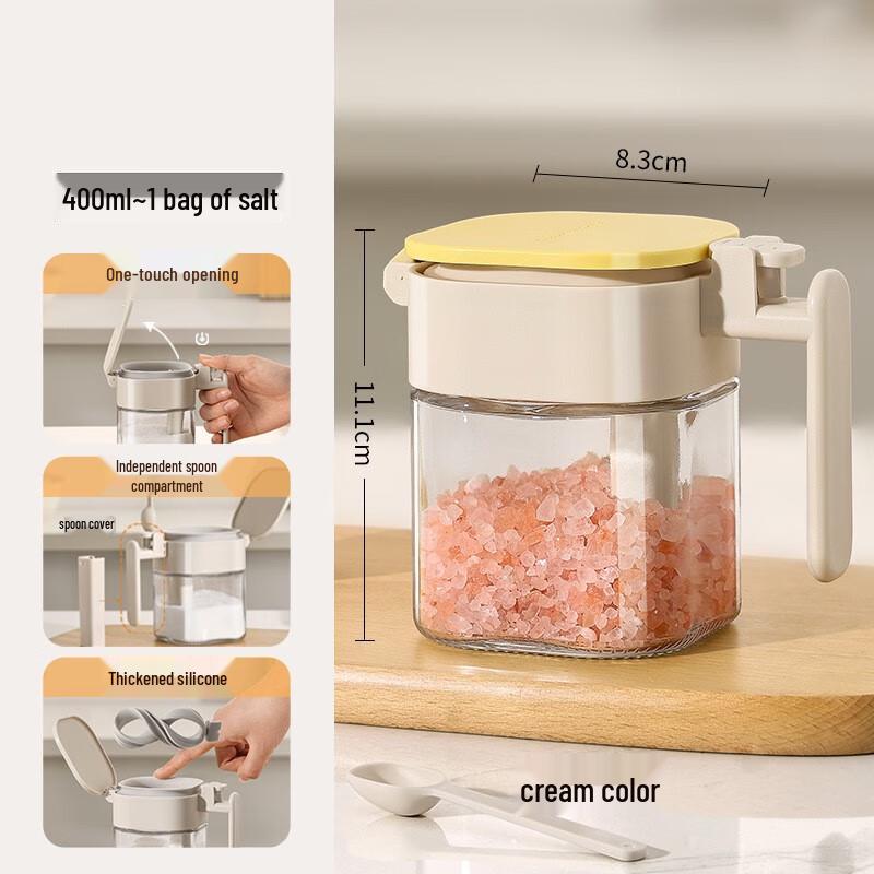 Home Kitchen Sealed Glass Seasoning Jars with Spoon, 400ml Set of 3