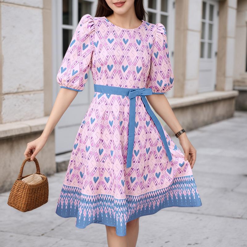 ZANZEA Damska codzienna sukienka letnia z okrągłym dekoltem i krótkim rękawem z nadrukiem