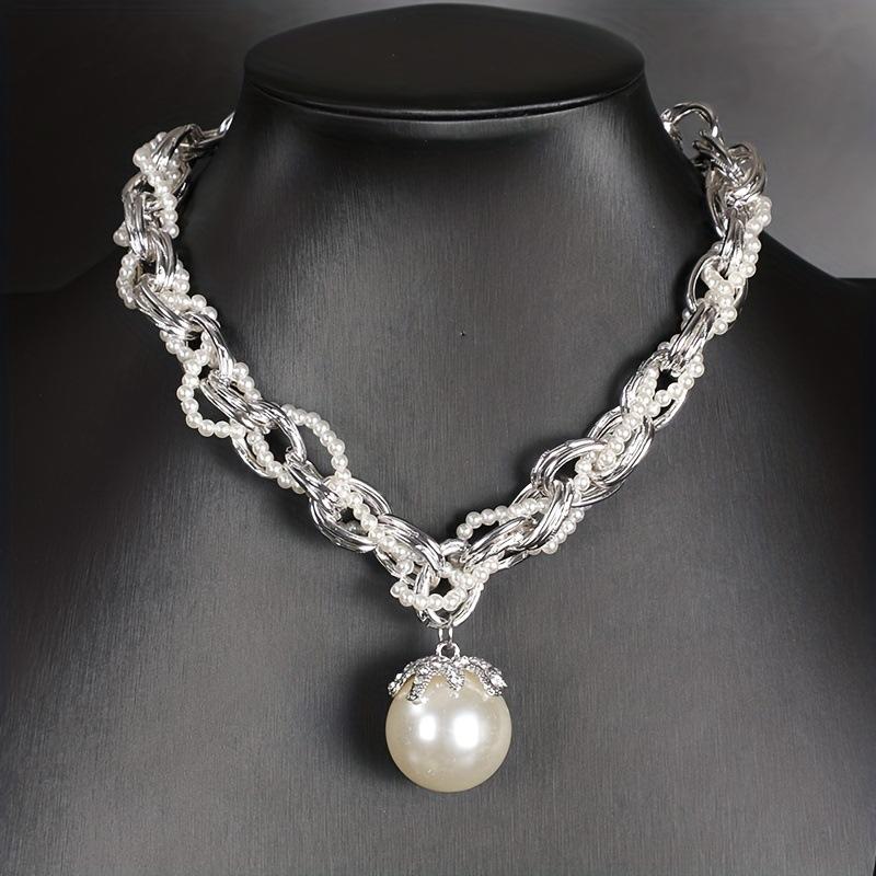 

JMXD - Товстий Кручений Великий Перловий Перебільшений Намисто Коротка Ланцюжок для Светра Аксесуар Ланцюжок на Ключицю Підвіска