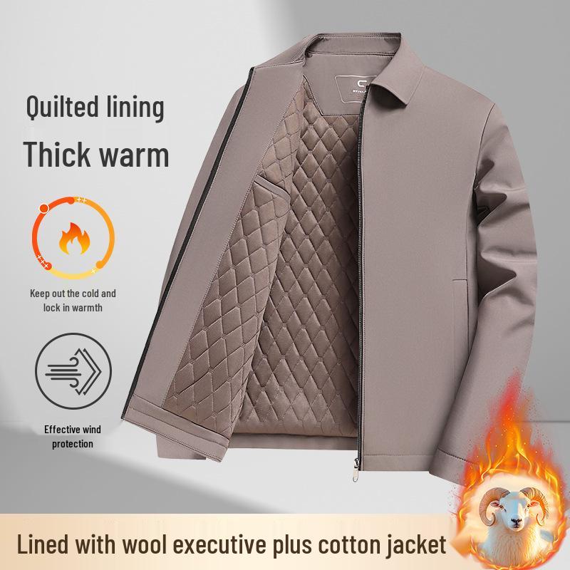 Giacca invernale imbottita in lana da uomo, Business casual per mezza età e anziani, Ispessita per il calore