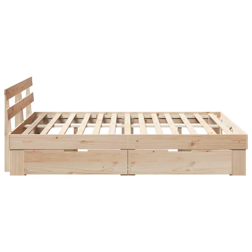 Bed Frame with Headboard Brown 150 X 200 Cm Solid Pine Wood