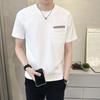 Men's Brown Crew Neck T-Shirt with Patch Pocket Casual Slim Fit Short Sleeve Top