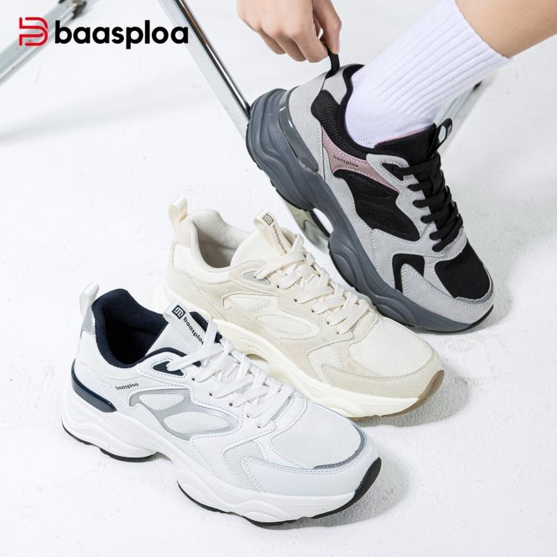 BAASPLOA Damen Sportschuhe mit dicker Sohle, Mesh Laufschuhe, Freizeitschuhe, Wanderschuhe, Studentenschuhe, weiße Schuhe, flache Sportschuhe, Tennisschuhe