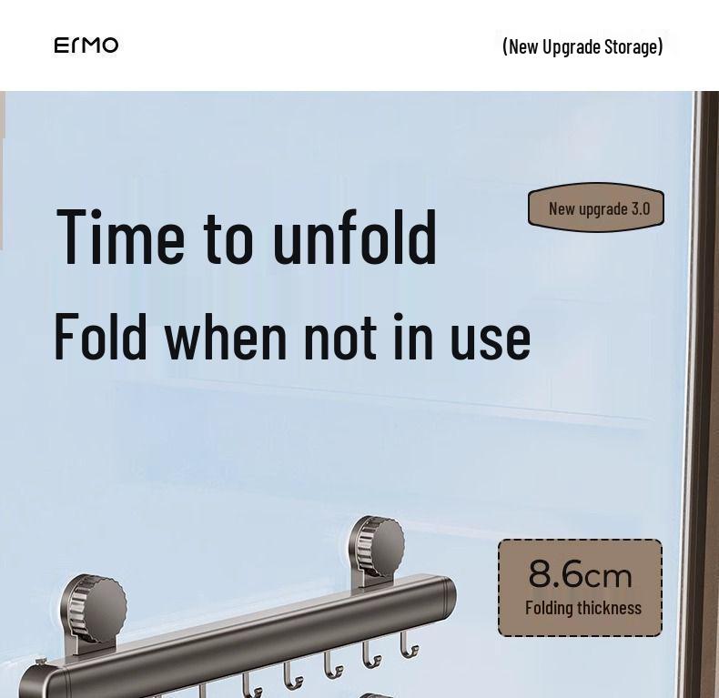 Invisible Retractable Folding Drying Rack with No-Punch Suction Cup for Balcony