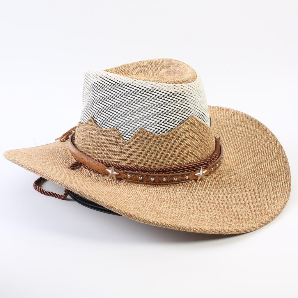Western Cowboy Hat Men and Women Summer Breathable Sunscreen Visor Hat Big Brim Outdoor Travel Straw Top Hat
