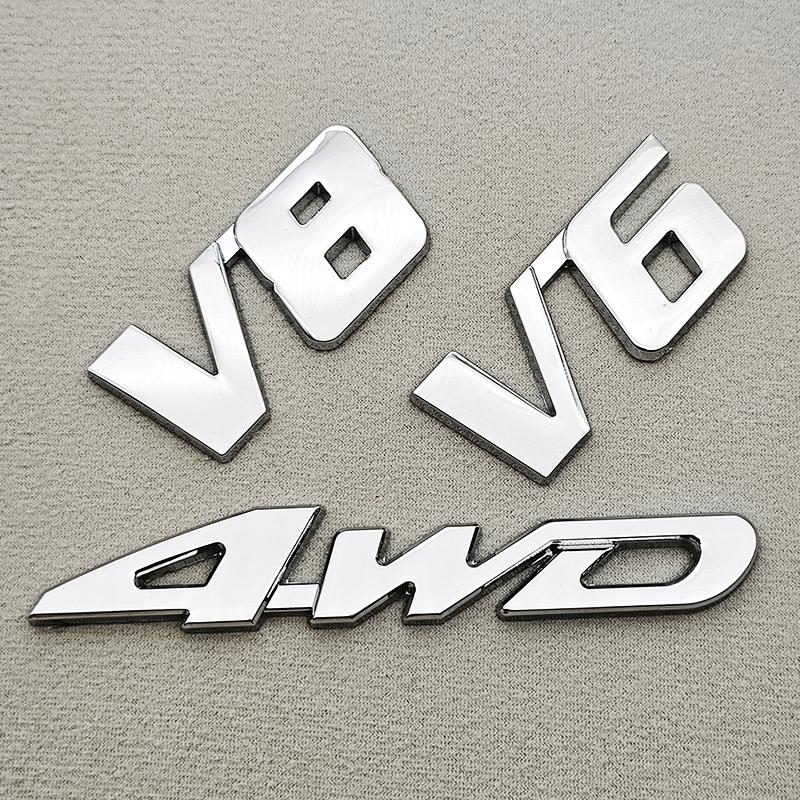 3D Metal Car Sticker Logo V6 4WD Car Rear Trunk Badge Fender Side Emblem Decals For Toyota Tundra Tacoma Land Cruiser Highlander