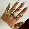 European & American Bestseller: Ocean Resort Seashell Snail & Flower Open Ring Set - Fashionable Ins Style