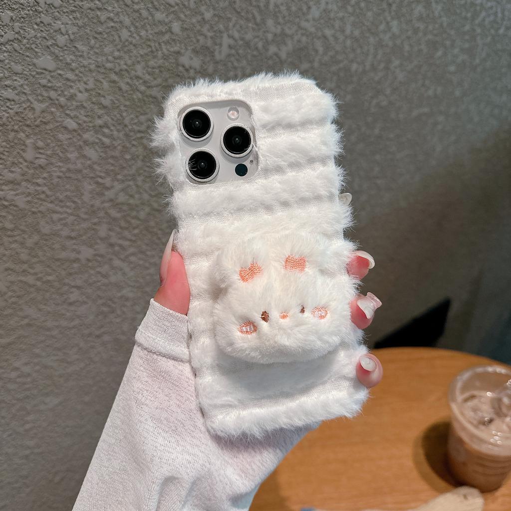 For iPhone 16 Pro Max Case Cute Furry Warm Plush Hard PC Winter Phone Cover