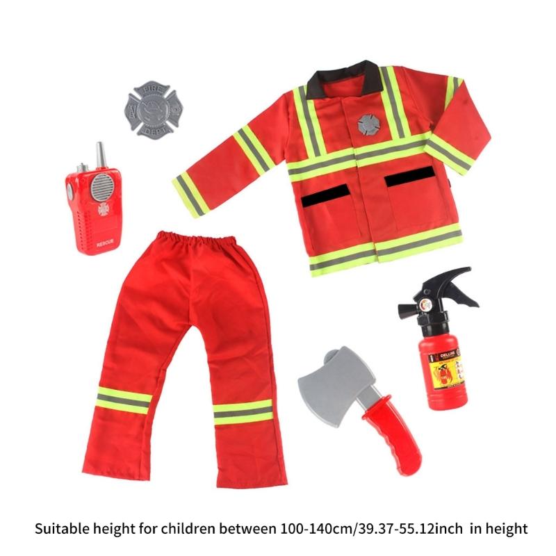 Halloween Fireman Costume Kids Fireman Ouftits Extinguisher Hatchets Washable Firefighter Dress Up Clothes for Role Play