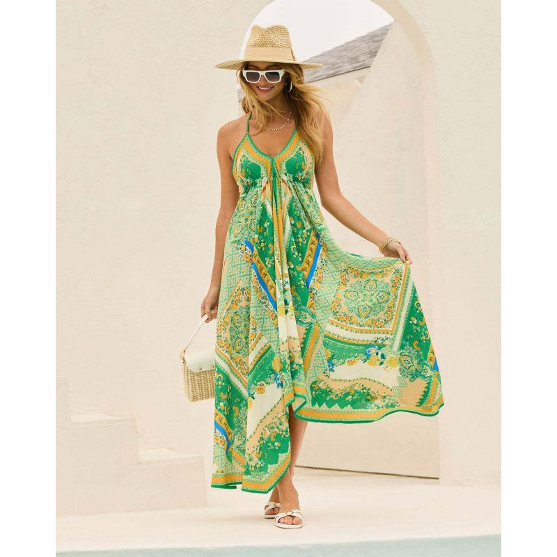 

Women s Floral Print Spaghetti Strap Maxi Dress with Color Options XL зелений