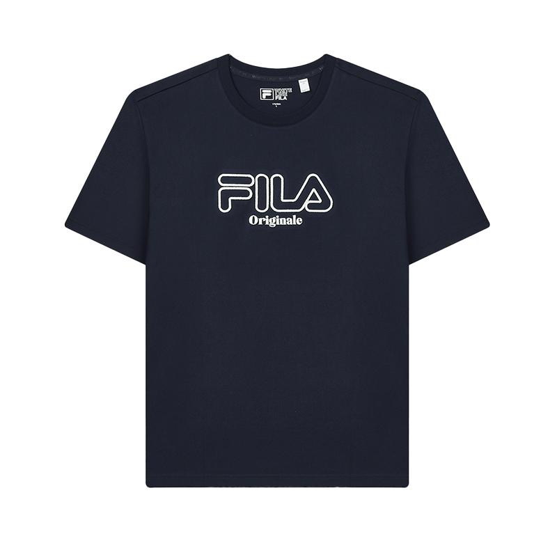 Fila Summer Breathable Versatile T-Shirt Men Tops Mystic-Blue F11M439110FDB