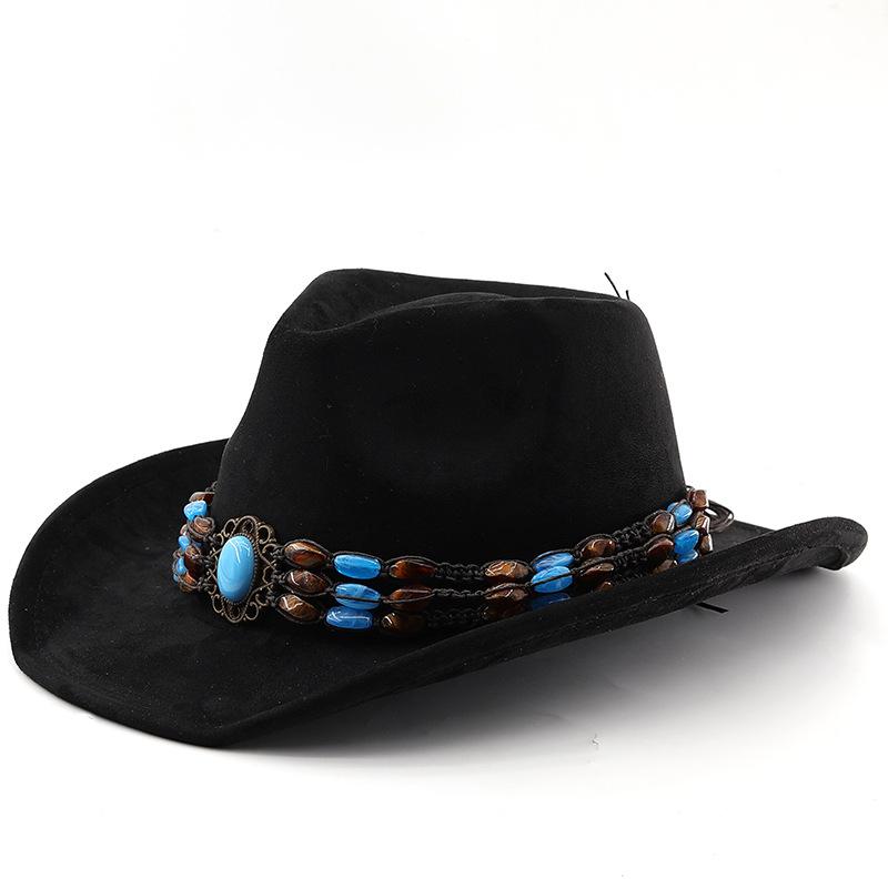 Suede men's and women's woolen denim jazz felt hat crystal decoration rolled brim hat tibetan sunshade sun protection hat