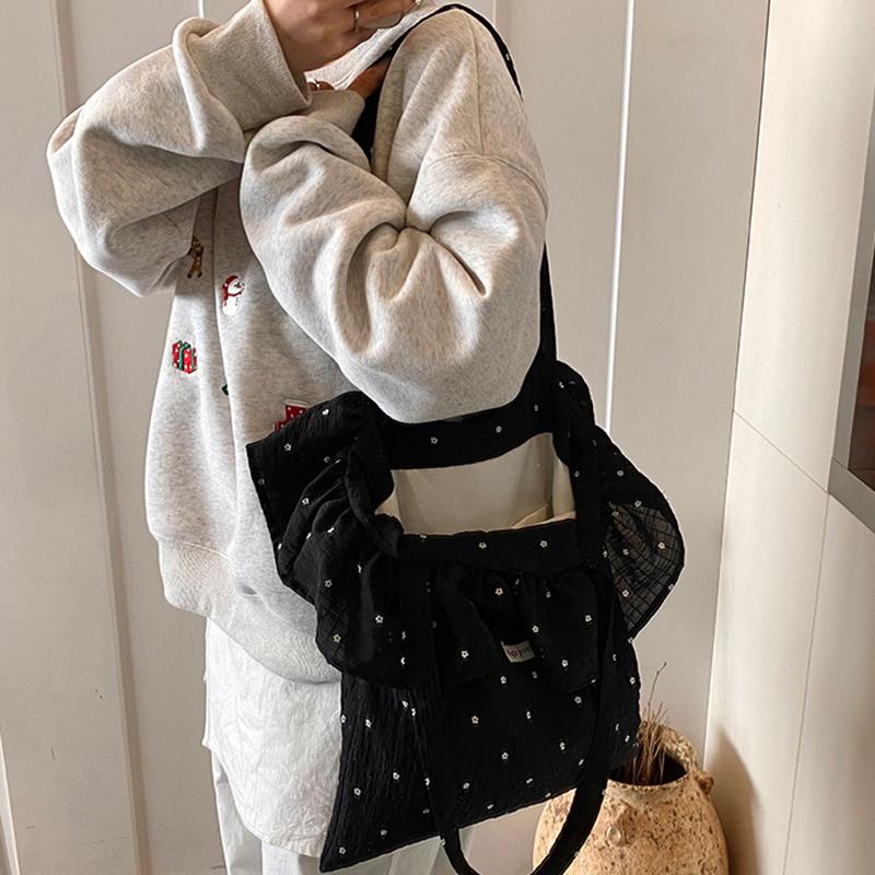 All-match Wave Point Chiffon Shoulder Bag Large Capacity Fairy Mesh Handbag Commuting Bag Korean Style Tote Bag Women KTY