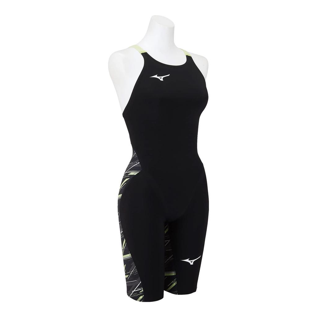MIZUNO NEO SL Half Black x Size FINA Swimming Women's GX-SONIC Suit, N2MG2205, Neolime, XL, (International Federation) Approved.