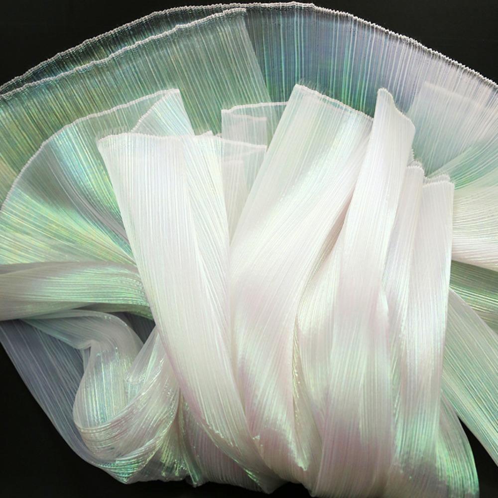 

150CM Wide Organza Fabric Bright Ruffled Gauze Mermaid Pleated Fabric Background Stage Decoration білий