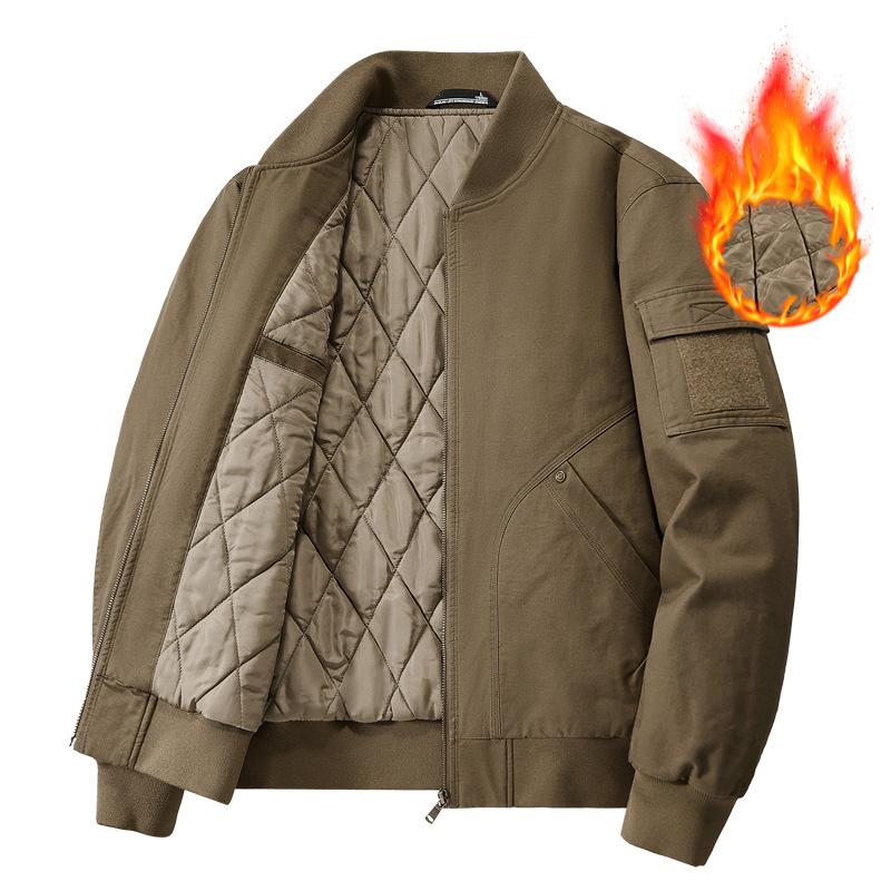 Fleece Bomber Jacket Men's Spring and Autumn Cotton Washed Loose Tooling Casual Jacket