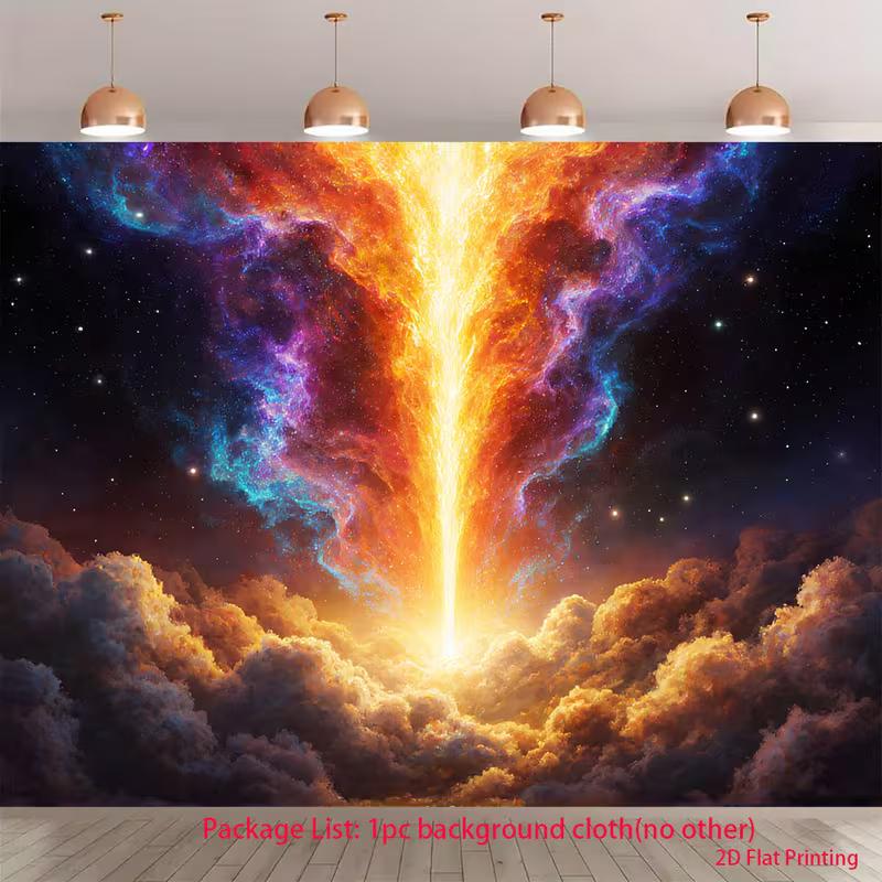 

2D Spiritual Cosmic Backdrop, Swirling Nebula with Bright Light Beam Banner 47.2x31.5inch/120*80cm