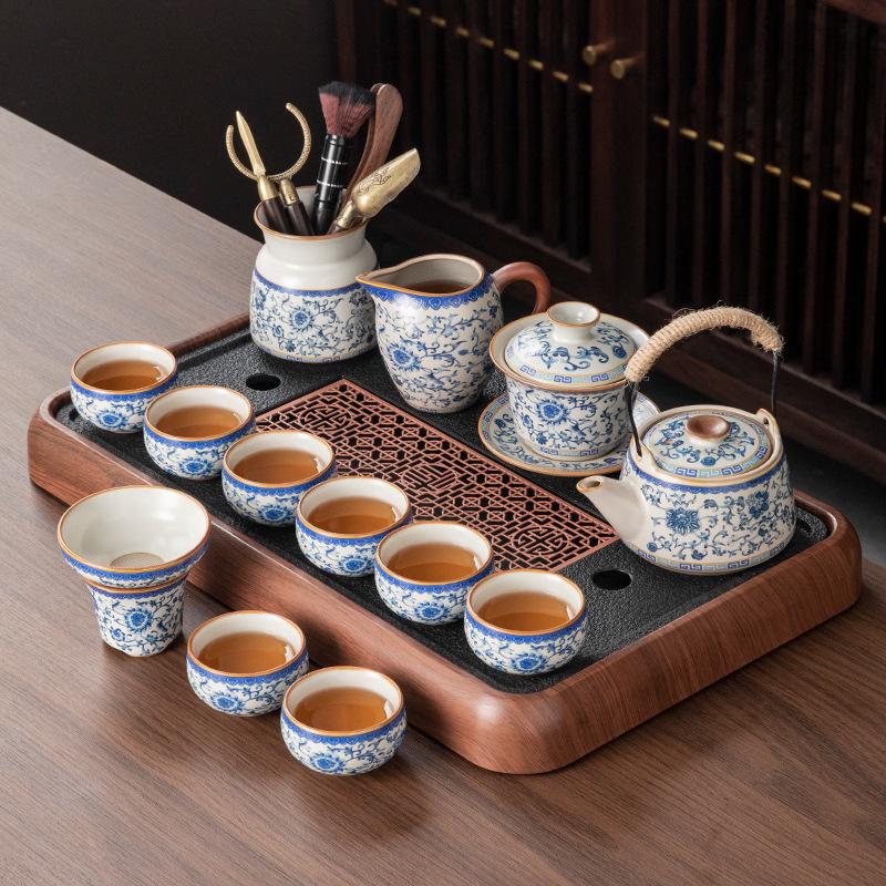 

Small household Ru kiln Kung Fu tea set, special tea drinking set for making tea, tea making teapot, tea cup, tea table, a complete set